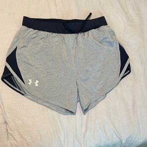 Grey and navy blue womens under armor shorts